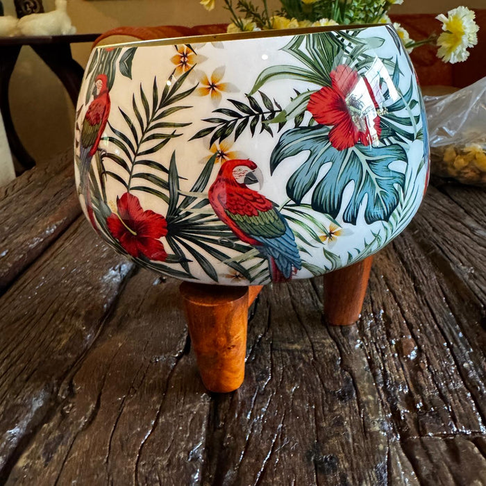 Small Metal Planter with Wooden Stand-4