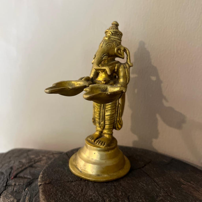 Pital 7 : Ganeshji with a Diya Vintage Style Brass Statue