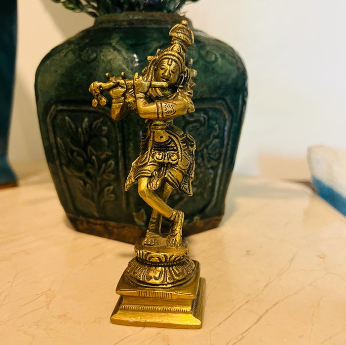 Pital 8 : Lord Krishna Vintage Style  Brass Statue