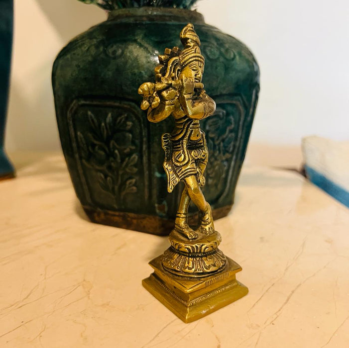 Pital 8 : Lord Krishna Vintage Style  Brass Statue