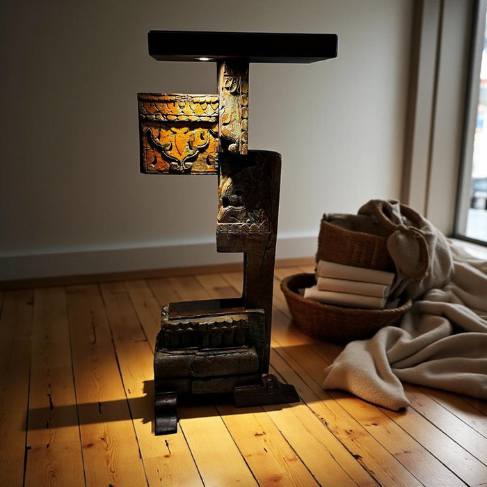 Assorted Teak Wood Carved Panels Pedestal – Artistic & Striking: Ruhana 1