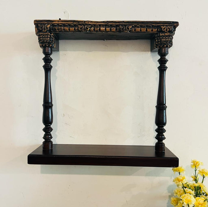 Rayyan  : Vintage Wooden Jharokha with Fluted Columns and Wide Shelf