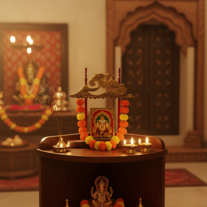 Framed Tanjore Ganesha with Diya Ledge