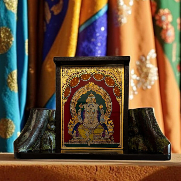 Large Tanjore Ganesh with Vintage Carved Panels