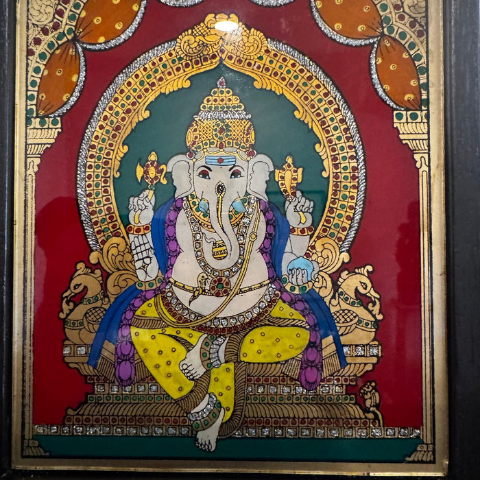 Large Tanjore Ganesh with Vintage Carved Panels
