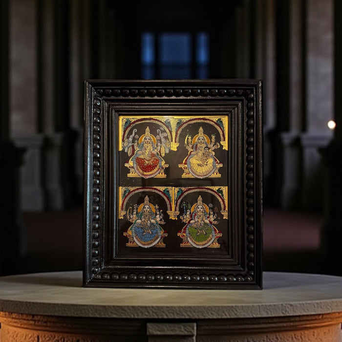 Four Lakshmi Swaroops in Teak Wood Frame
