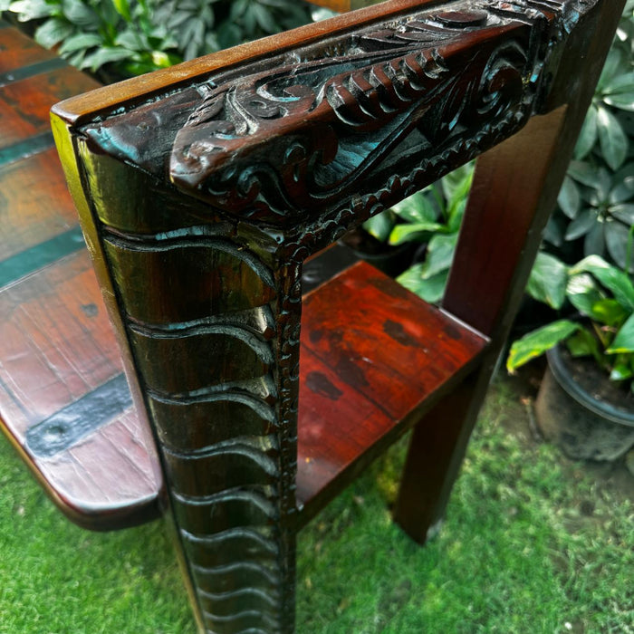 Solid Teak Wood Bench with Metal Accents : Takht 6