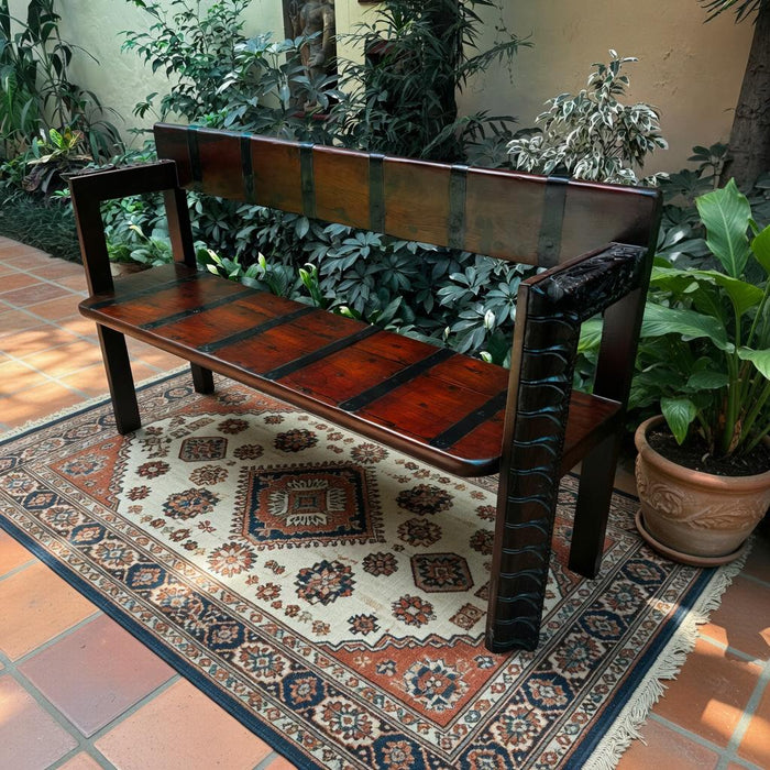 Solid Teak Wood Bench with Metal Accents : Takht 6