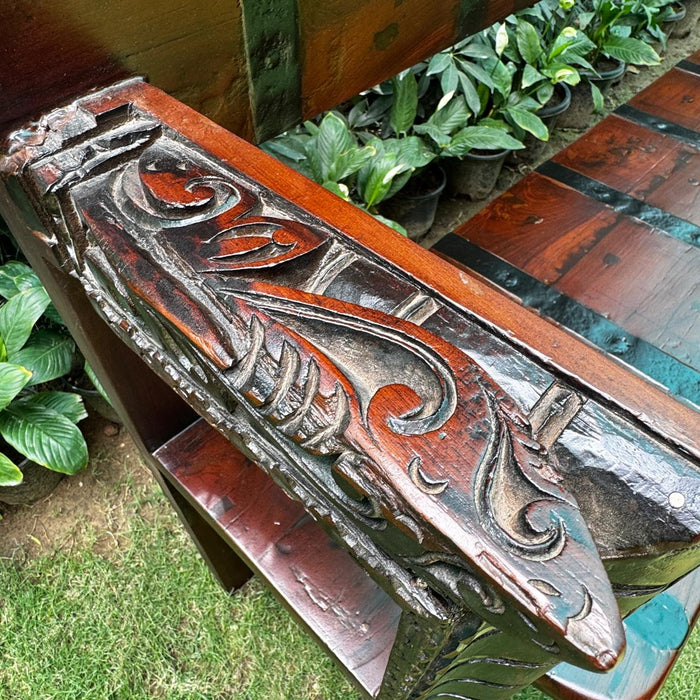Solid Teak Wood Bench with Metal Accents : Takht 6