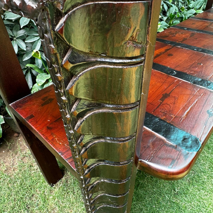 Solid Teak Wood Bench with Metal Accents : Takht 6