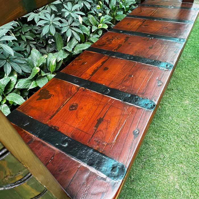 Solid Teak Wood Bench with Metal Accents : Takht 6