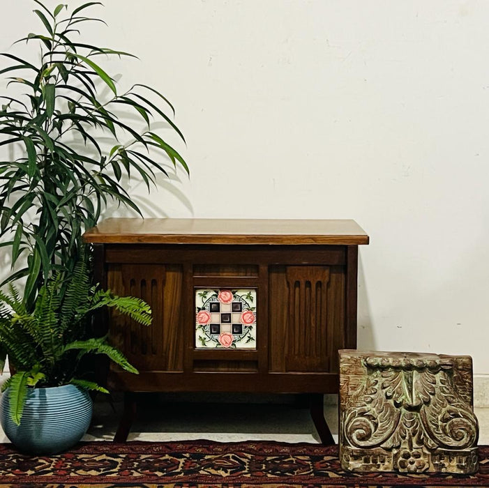 Decorative Tiled Wooden Chest for Linen Storage  ; Tijori 2