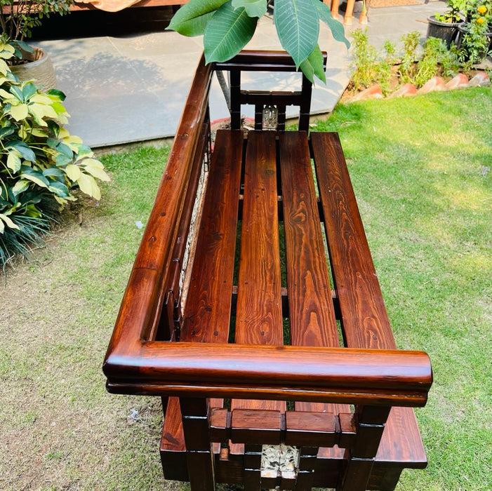 Wooden Bench with Carved Back Rest and Arms ; Mussarat 2 (2.5 seater )