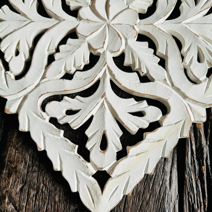 Aarav  1: Stylish White Carved  Wooden Trivet