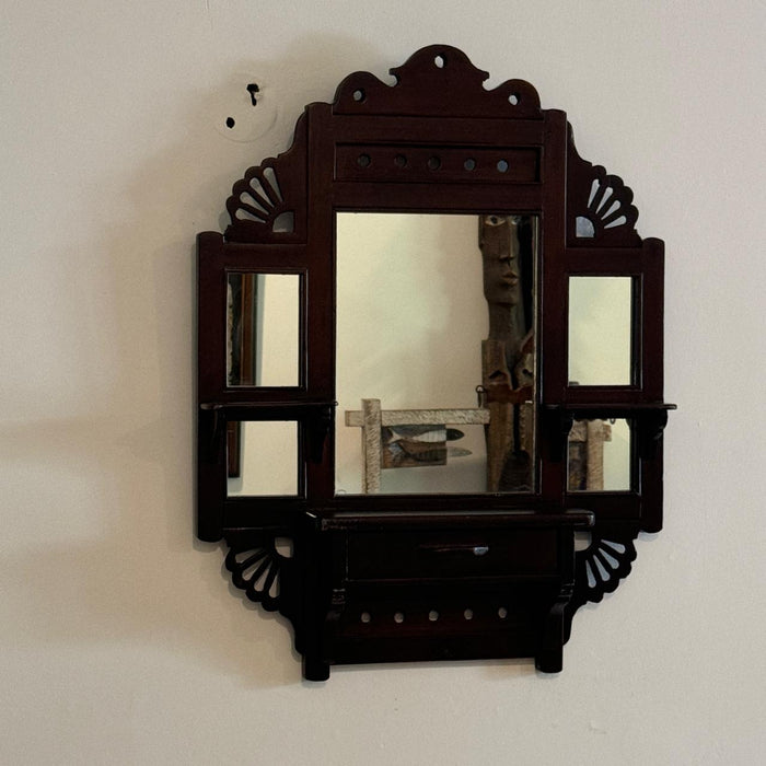 Antique Wooden mirror with Intricate Fretwork : Aaina 4