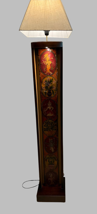 Tall Wooden Handpainted Panel  Lamp : Noor 25 ( Shade included)