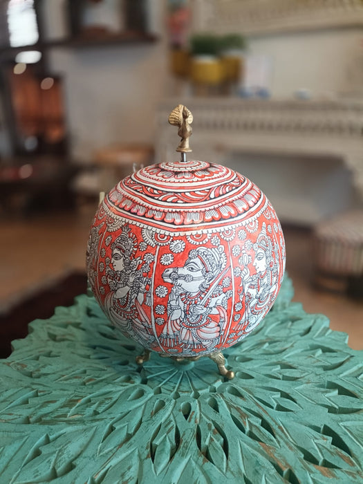 Dashavatar Hand Painted Globe ~ Red