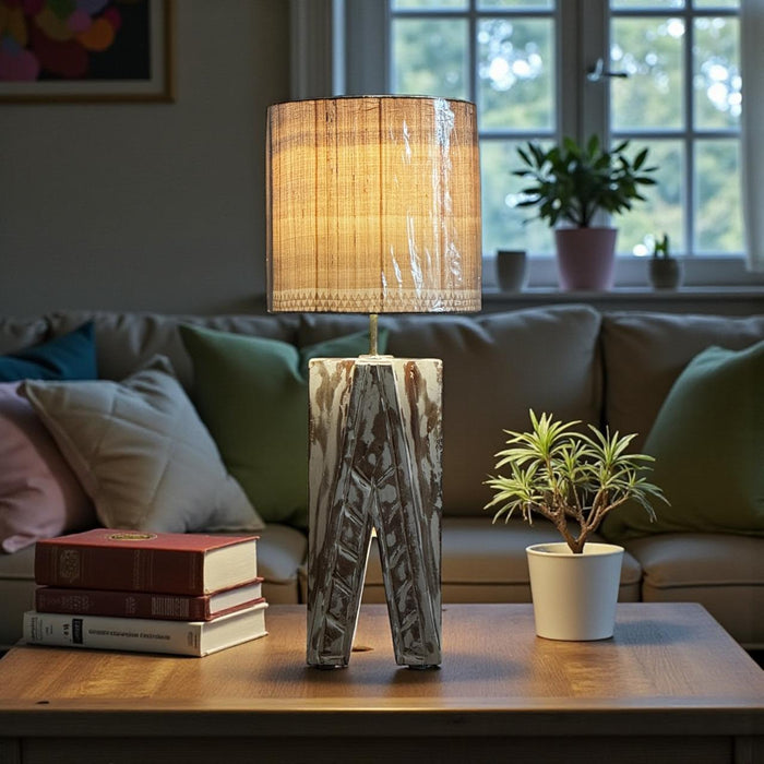 Solid Wood Lamp with Tapered Sides : Noor 4 ( Shade Included)