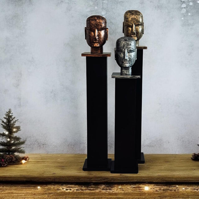 Amba 2: Wooden Sculpture Head on Pedestal ( Single, Gold)