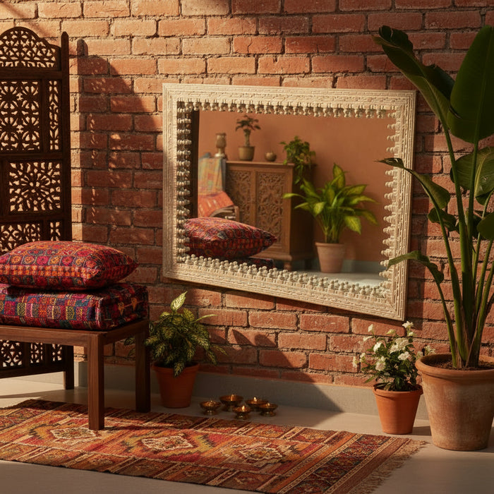 Carved Wooden Mirror : Aaina 35