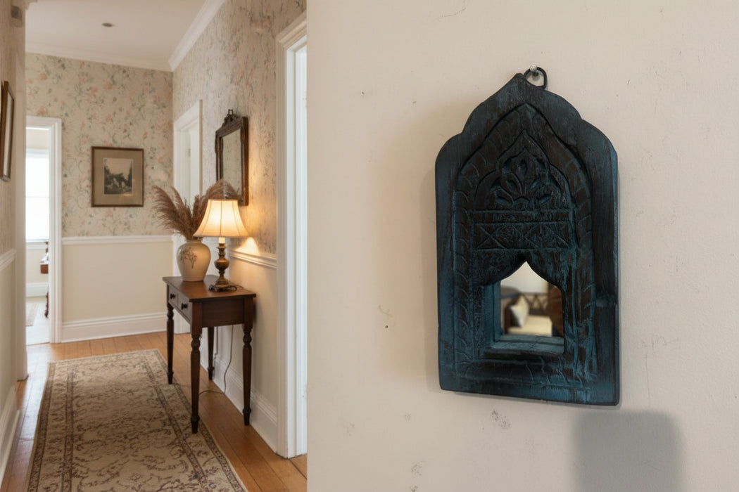 Carved Wooden Mirror – Deccan Style : Daricha 6