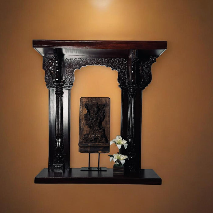 Beautiful Carved Wooden Jharokha with a Rich, Dark Polish : Haya 2 ( 3 feet)