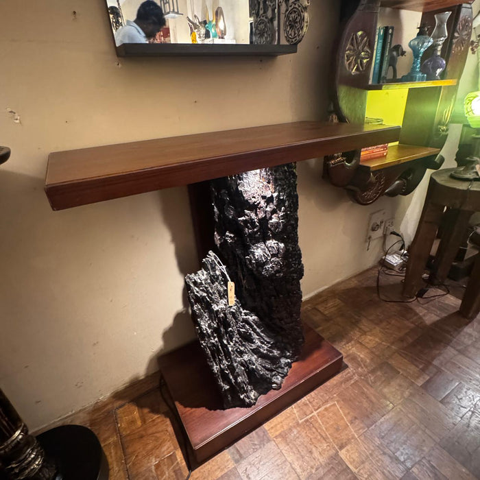 Rustic Raw wood Console with inset lighting : Kavya 36