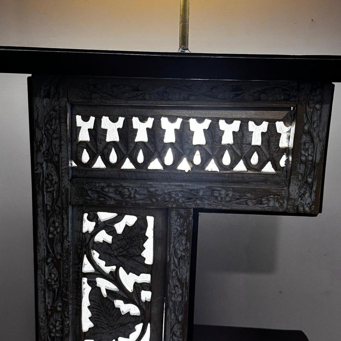 Walnut Wood Jali Lamp : Noor 22  ( Shade Included)