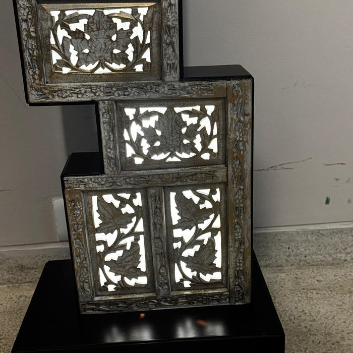 Walnut Wood Jali Lamp : Noor 22  ( Shade Included)