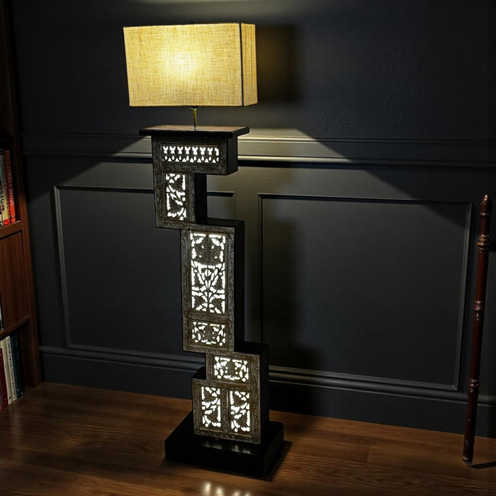 Walnut Wood Jali Lamp : Noor 22  ( Shade Included)