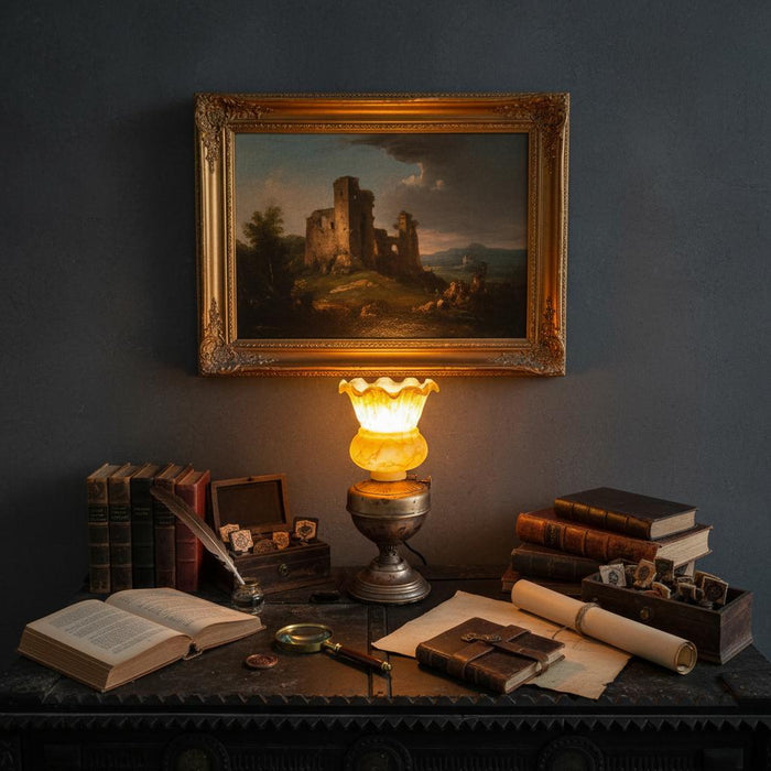 Antique copper Lamp with Vintage Glass Shade: : Noor 45