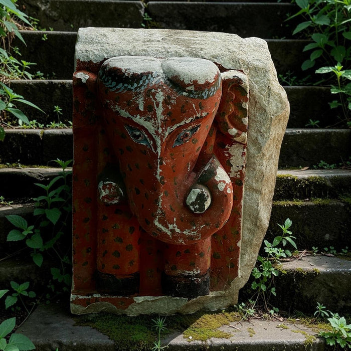 Vintage Stone Ganesha Sculpture: Pashan 15