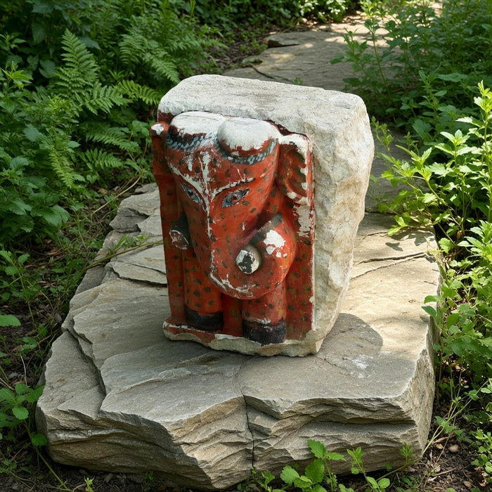 Vintage Stone Ganesha Sculpture: Pashan 15