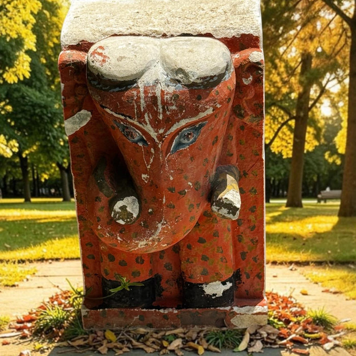 Vintage Stone Ganesha Sculpture: Pashan 16