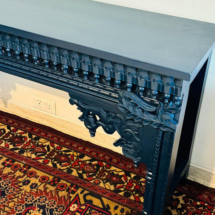 Sehr 2 : Blue Coloured Carved Wooden Console/ Sideboard