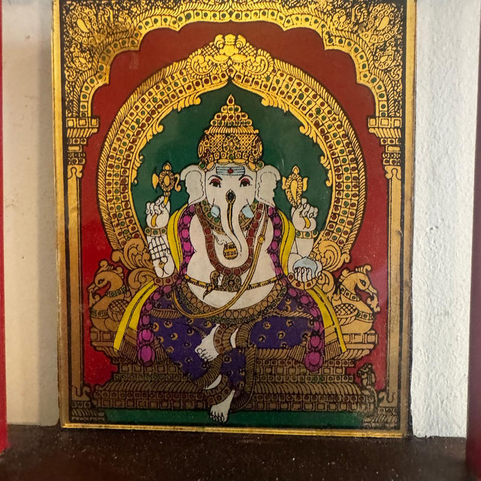 Framed Tanjore Ganesha with Diya Ledge