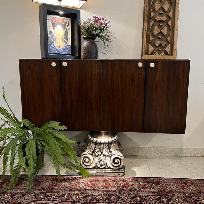 Zehmat  : Wooden Crockery Cabinet / Sideboard with carved base ( 48 inches/ 4 feet)