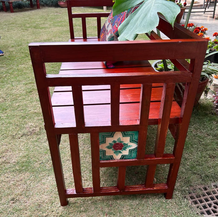Naaz: Tiled Wooden 2 seater Bench with Back and Arms