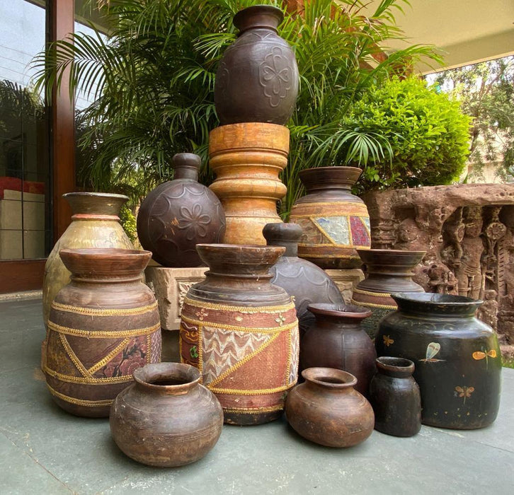 Leather covered vases/planters (circular) Each - Khojcrafts