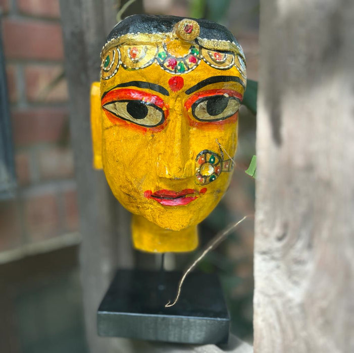 Amba 1: Wooden Sculpture Head ( Mounted , 15 inches)