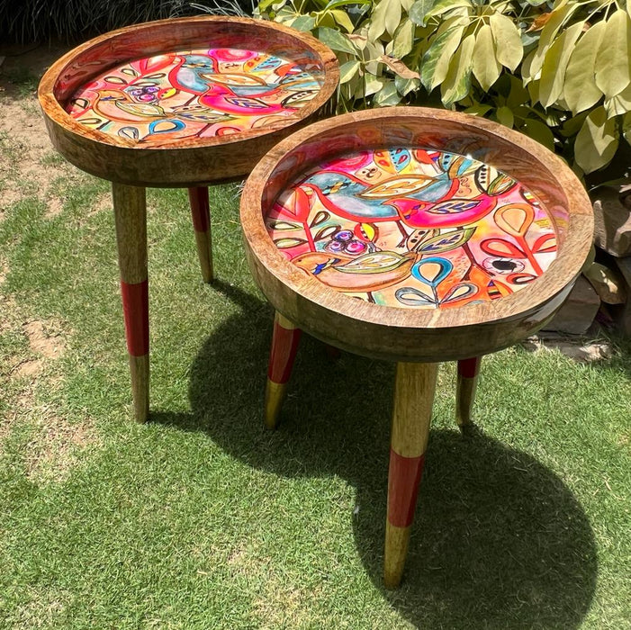 Antika 2- Summer Flowers Design ( Set of 2 Circular Tables )