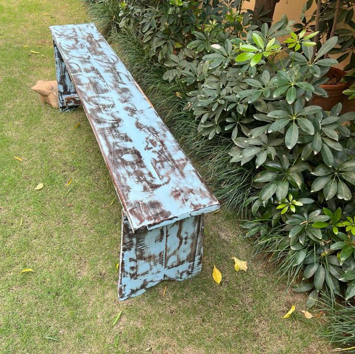 Aashna : Vintage Style Blue Wooden bench in Distress Finish