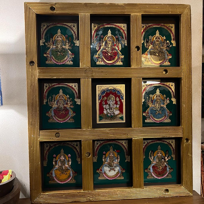 Tanjore Painting : Ashtalakshmi  Idols ( Painting 2, Custom Designed Gold Frame )