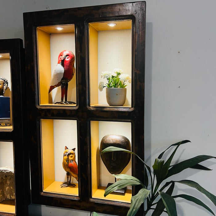 Gufran : Wooden Jharokha with Inset Lights and Shelves  ( Sold Individually)