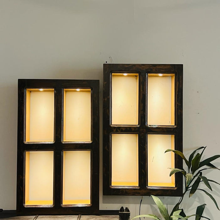Gufran : Wooden Jharokha with Inset Lights and Shelves  ( Sold Individually)