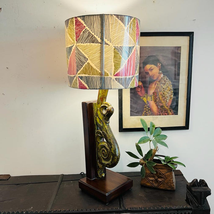 Hayed : Wooden Carved  Table  Lamp ( Shade Included )