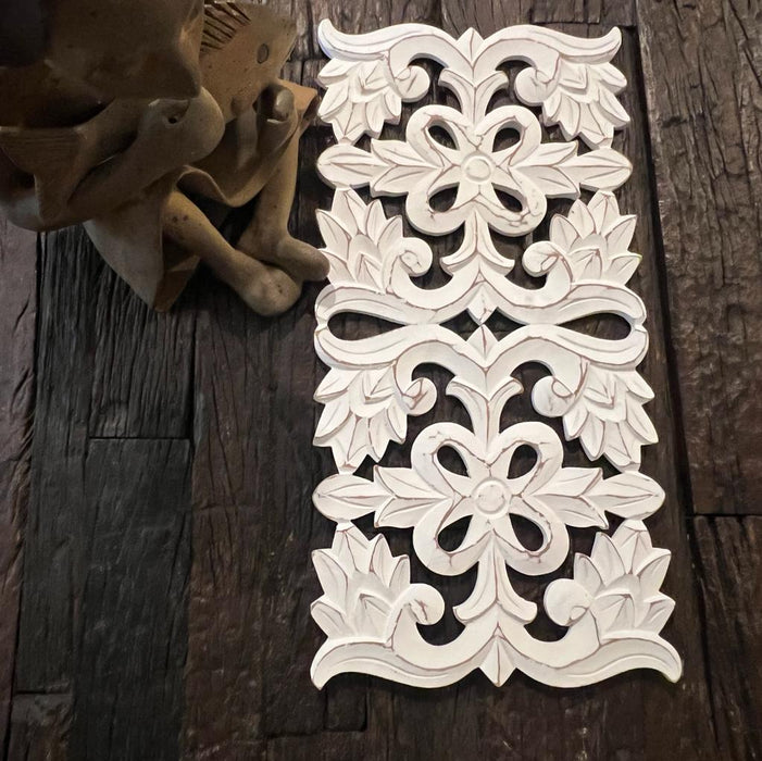 Kiaan  : White Wooden Carved Trivet/ Table Runner