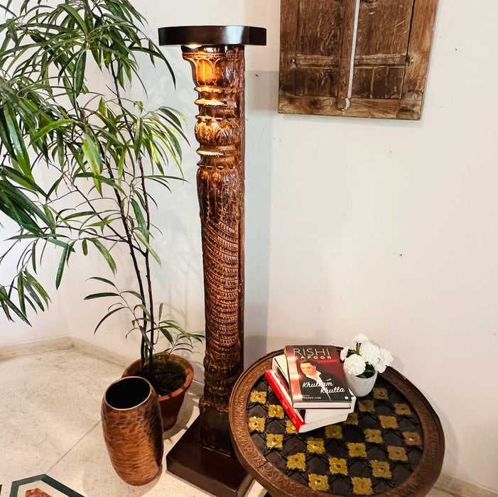 Larzish  : Tall, Carved Floor  Lamp with 2 tone finish (5 feet high )