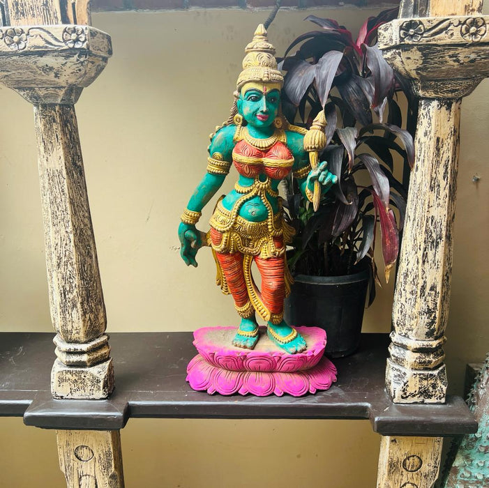 Parvati : Standing Wooden Statue with Intricate Details - 2 feet + (