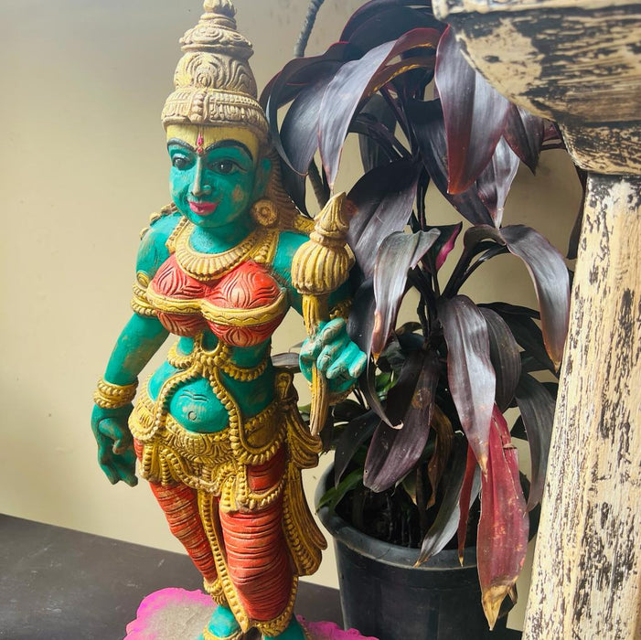 Parvati : Standing Wooden Statue with Intricate Details - 2 feet + (